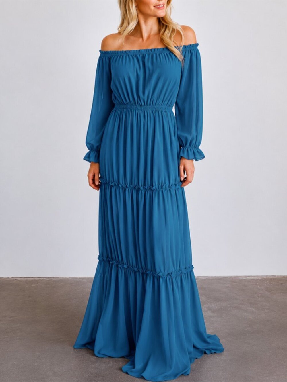 Baltic Born Teal Off Shoulder Tiered Maxi Dress Size M
